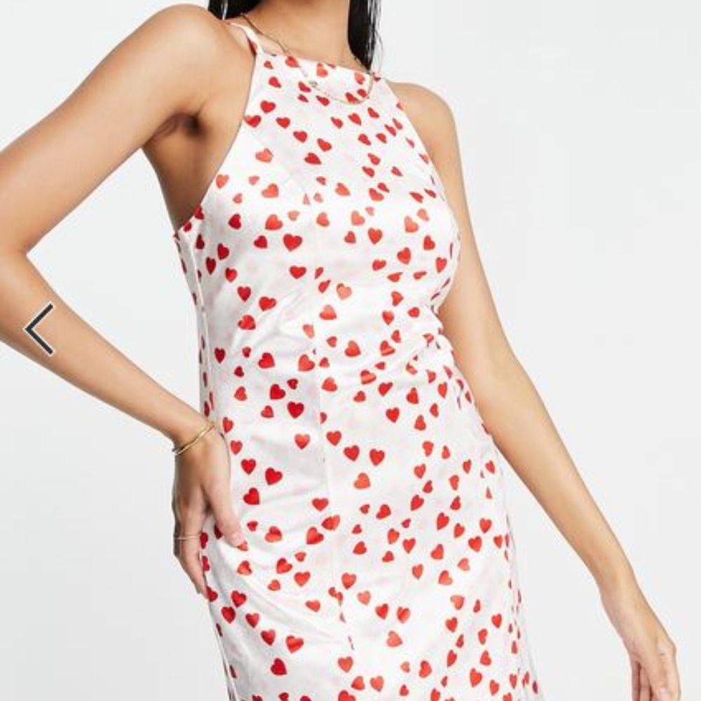 River Island ruched satin heart slip dress in cream